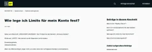 Hilfeseite von DAZN Bet mit Überschrift zur Einrichtung von Einzahlungslimits im Konto.